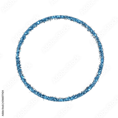 Blue glitter sparkles circle frame on black background