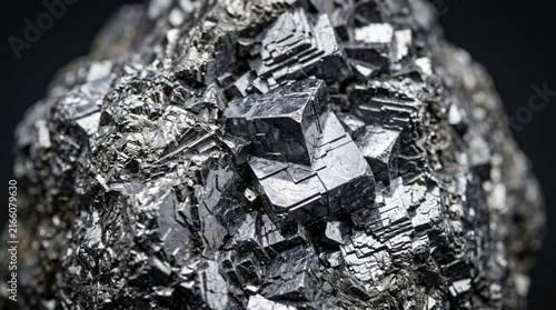 Galena Mineral Crystal Macro - Metallic Gray Cubic Structure