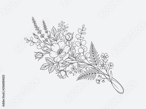Minimalist botanical line art tattoo designs delicate black ink flowers