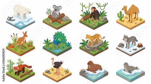 Colorful Isometric Animal Collection in Pixel Art Style.