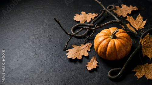 Minimal Halloween Background with Pumpkin and Dark Decorative Elements