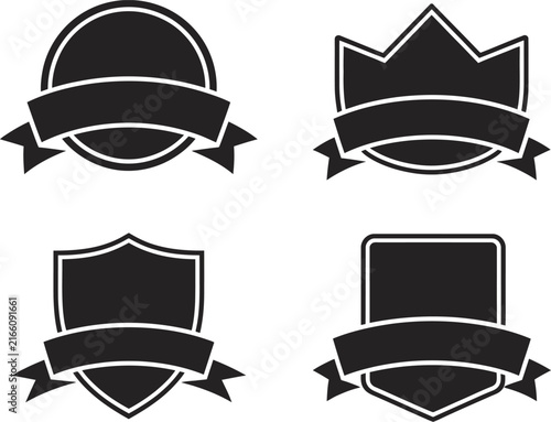 Four Different Black And White Badge Style Emblem Designs With Banners