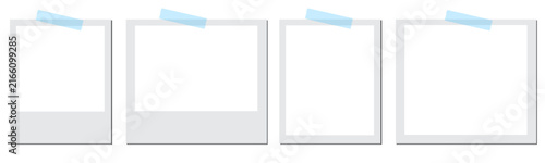 Empty instant photograph templates arranged with tape, clips, and shadows. Retro snapshots complement invitations, albums, collages, celebrations, and digital artwork beautifully.