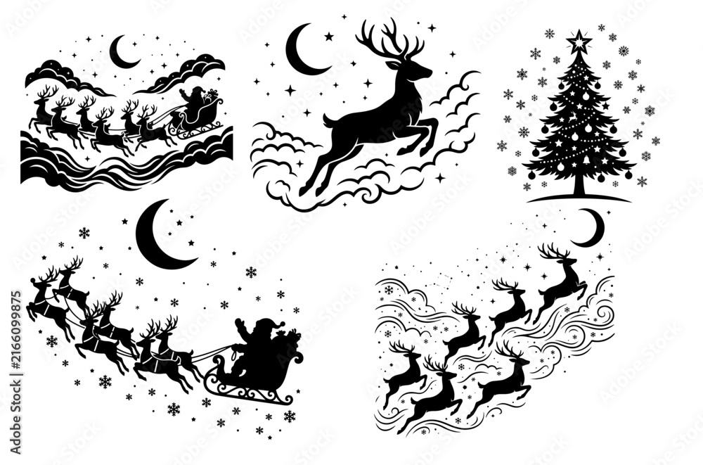 Obraz premium Set of camping and nature doodles with moon and trees