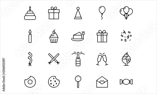 Obraz na plátne Set outline icons related to birthday