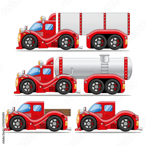 A set of different cars. Side view. Isolated on white background. Vector illustration. 