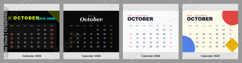 october 2026 monthly calendar set organizer style template desk wall stationery corporate vector autumn office overview tracker management