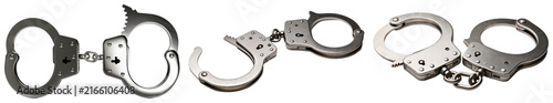 Fotografía Collection of metal handcuffs isolated on a white background