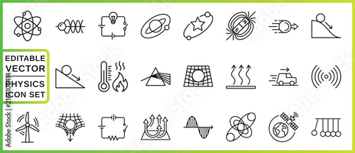 Physics Icon Set Linear Vector Illustrations On White Background