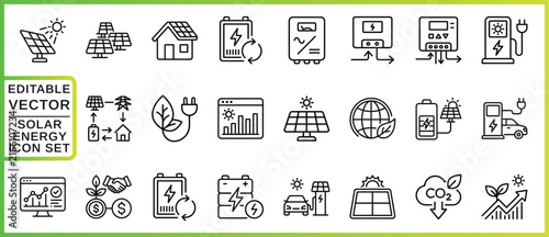 Solar Energy Icons Line Style Vector Illustration Set