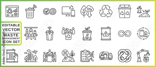 Waste Management Icon Set Linear Vector Illustrations