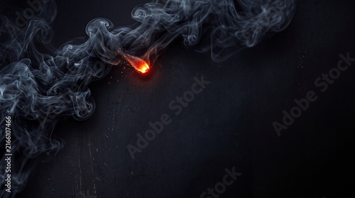 Glowing ember with swirling smoke on black background