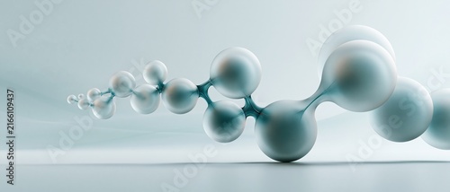 Growing connected semi-transparent light blue spheres with liquid connecting structure abstract 3d molecular scientific modern minimalist design