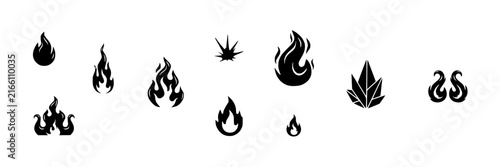 Flame set with stylized fire shapes featuring swirling, jagged, abstract, pointed and twisting designs