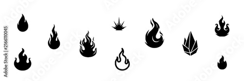 Flame set with various designs featuring silhouette, minimalist, line art with abstract shapes and fire motifs