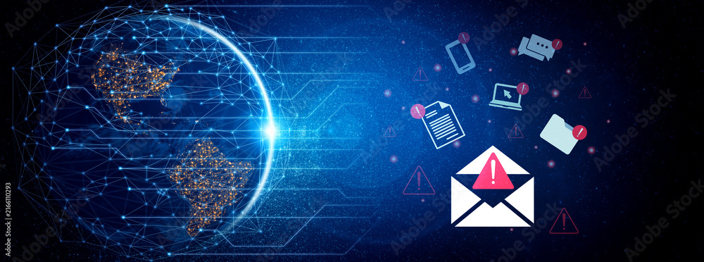 Obraz premium A conceptual image illustrating global networking with an email alert symbol, showcasing the intersection of technology and communication in today digital landscape. Gantry