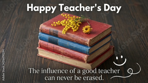 Happy Teachers Day Books and Quote on Wood