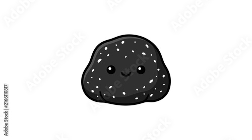 Smiling black galaxy stone character with white stardust specks
