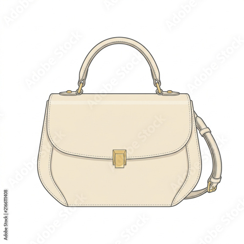 Elegant Beige Handbag Isolated on White Background