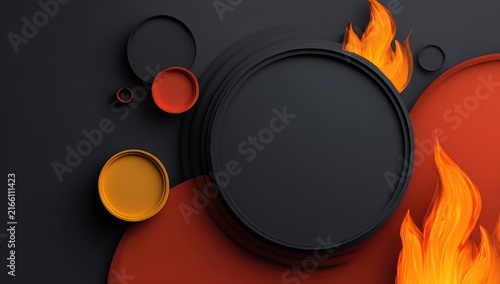 Abstract graphic design with circles and flames