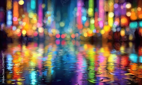 Night city lights reflected in puddles (1)