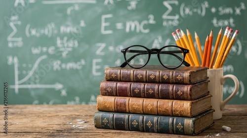 Cozy Classroom Stack of Books with Glasses