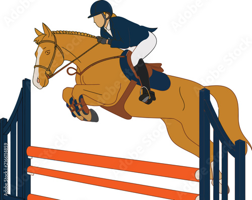 Photography Equestrian jumping horse rider competition featuring a mounted athlete clearing an obstacle course for horseback riding, show jumping, sports and competitive equestrian design