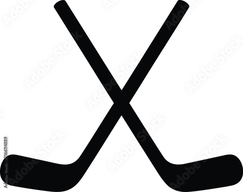 Photography Hockey sticks icon featuring crossed black ice hockey sticks isolated on white b