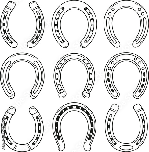Cuadro en lienzo Horseshoe collection set featuring classic lucky horseshoe outlines, decorative