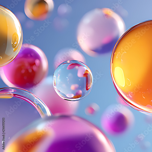 Colorful glossy spheres create an abstract fluid background