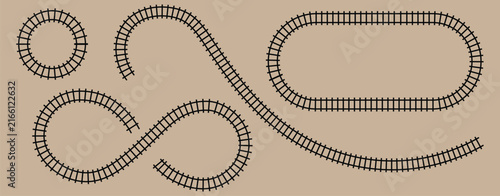 Rail track line map pattern circle. Flat vector illustration isolated on white background. Top view train road railway.  Railway train track vector route. rail pattern curve railroad pa