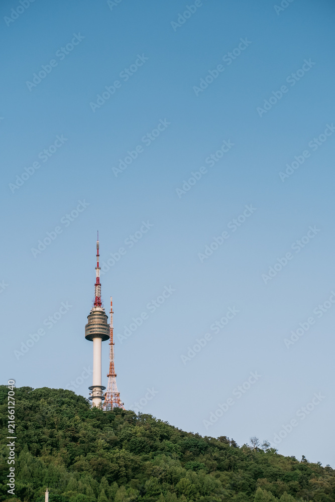 Obraz premium N Seoul Tower rising above forested hillside