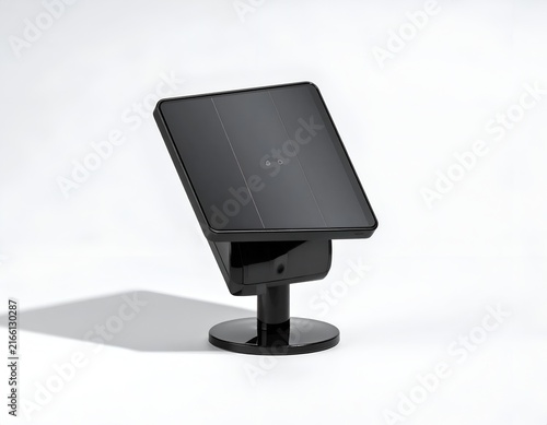 Adjustable black solar panel isolated on white.