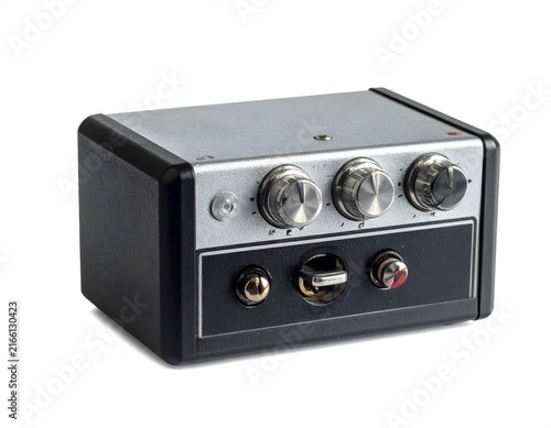 Analog audio preamplifier with silver knobs and switches.