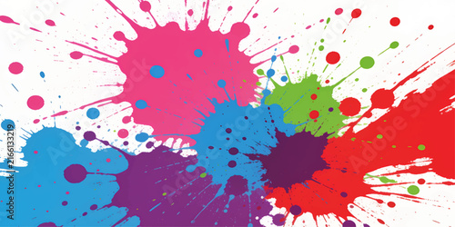 Vibrant Abstract Watercolor Background with Colorful Paint Splashes, Ink Splatters, Artistic Grunge Texture, Pink Blobs, Liquid Drops and Decorative Patterns