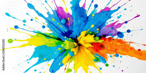 Abstract Colorful Watercolor Background with Vibrant Ink Splashes, Paint Splatters, Artistic Grunge Texture, Purple and Blue Patterns, and Decorative Creative Design Elements