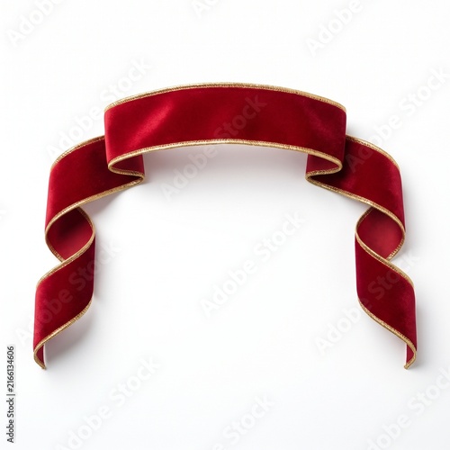 Elegant red velvet ribbon banner isolated on white background for christmas and holiday design projects