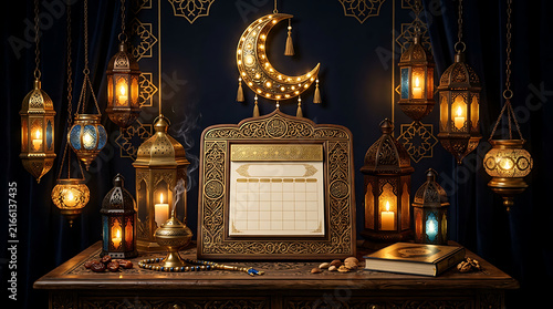 Elegant Muharram Lanterns and Calendar Display for Islamic Celebrations