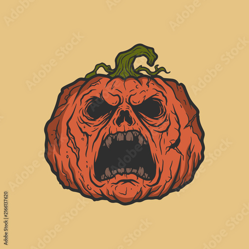 Scary Pumpkin Zombie Monster Vector Illustration for Halloween