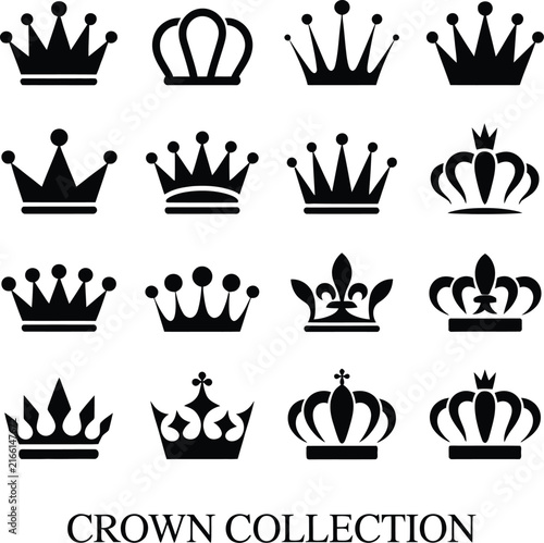 Bild auf Leinwand Crown collection, royal crown symbols and luxury monarchy emblems, black silhoue