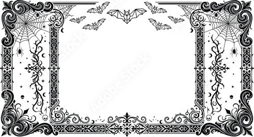 Gothic Halloween ornate decorative frame with bats