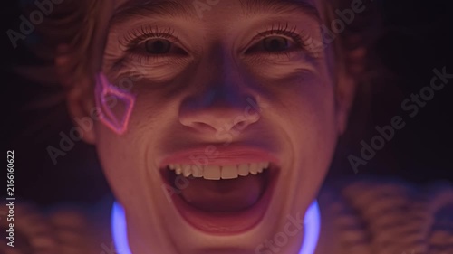 Futuristic Human Face Illuminated by Digital Scanning Light