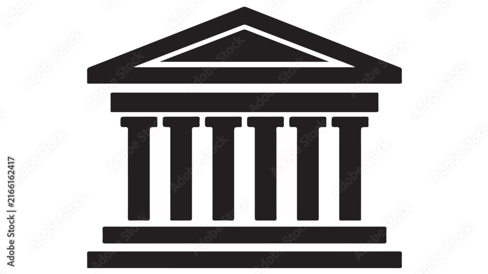 Obraz premium Minimalist black and white vector illustration depicting a classic greek temple structure with iconic pillars for architectural design project branding