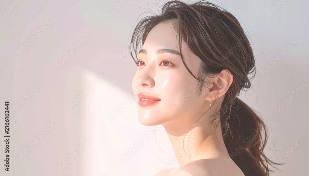 Fototapeta premium 清楚な日本人女性の横顔ポートレート｜Premium skincare beauty advertising concept