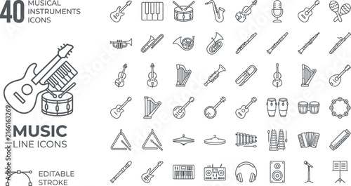 Music Instruments Line Icons Set
