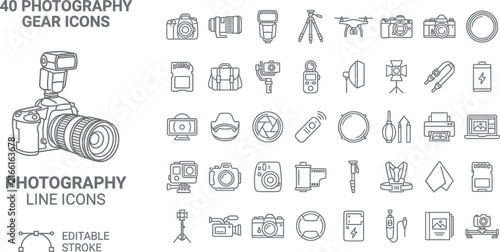Photography Gear Line Icons Set