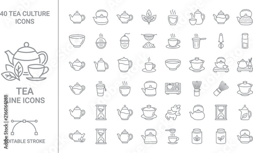 Tea Culture Line Icons Set
