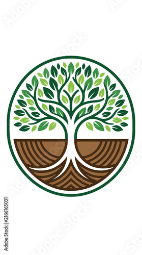 Circular tree of life with deep roots logo.