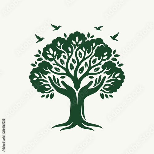 Tree logo with human hands as a trunk.