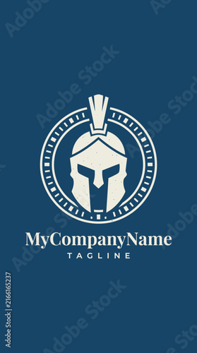 Circular spartan helmet badge for corporate identity.